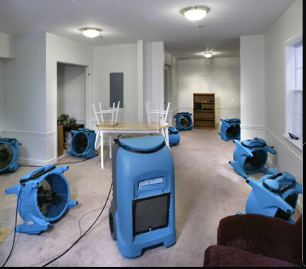 Air movers and dehumidifier setup for Water Damage Restoration in Hamden